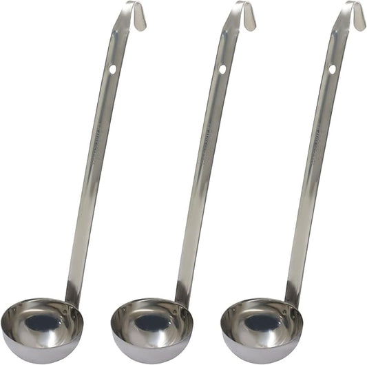 Hitefu 3 Pcs Stainless Steel Soup Ladle Set with Pouring Rim & Long Hooked Handles for Cooking, Serving Soup, Sauce, Stews (3 oz)