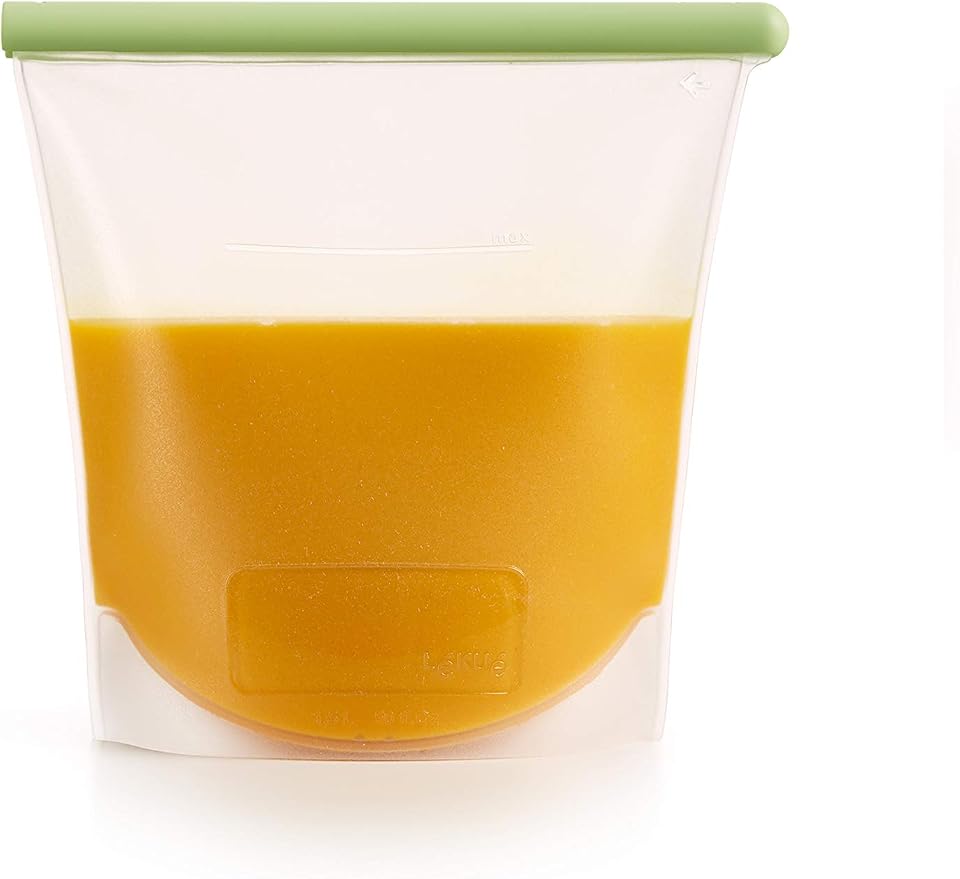 Lekue, 1500ml/6.35cups Reusable Silicone Bags for Airtight Food Storage and Sous Vide Cooking, 50 fl oz/ 6.25 Cups, Frost, 3400815B04U004