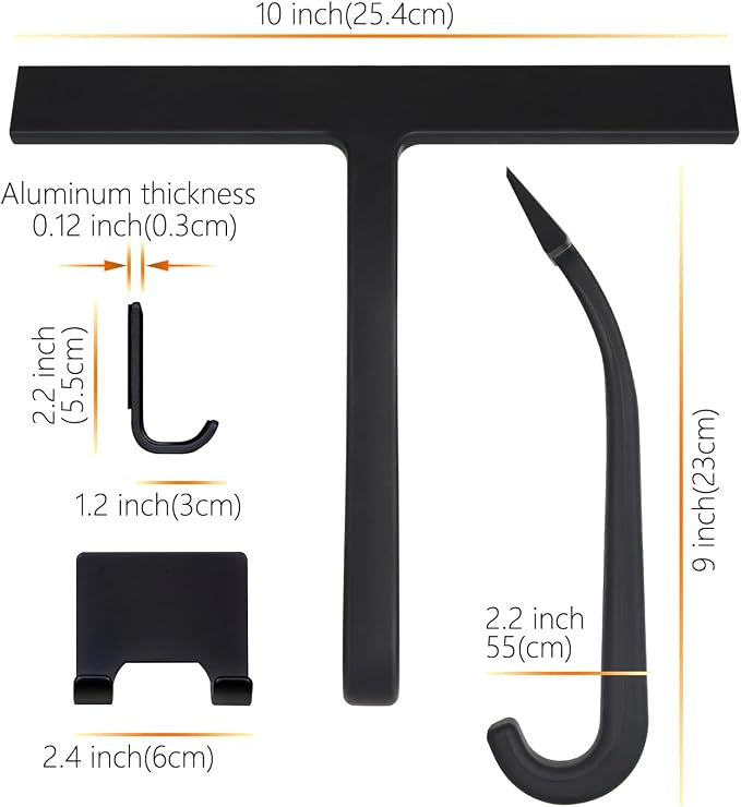 Shower Squeegee for Glass Doors – 10" Silicone Squeegee with Built-in Hook, One-Piece Seamless Design, Streak-Free & No-Scratch Window Cleaner for Bathroom, Mirrors & Tiles (Black)