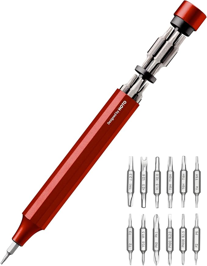 HOTO 24 in 1 Mini Screwdriver Set, Magnetic Torx Bit Set, Eyeglass Repair Kit, EDC Pen Screwdriver for Electronics, Watches, Phones, Laptops, Cameras, Gadgets for Men, Cinnabar Red | Magnetic Torx Bit Set, EDC Pen Screwdriver for Electronics, Watches, ...