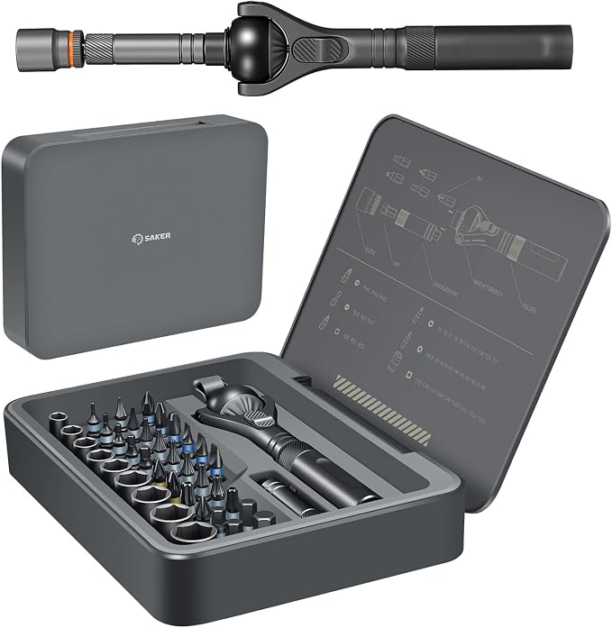 Saker Upgraded Magnetic Screwdriver Set: 40-in-1 Ratchet Screwdriver Tool Kit with 180° Ball-Joint Handle - Portable S2 Bits Precision Repair Tool Set for Computer Phone Watch Camera Bike