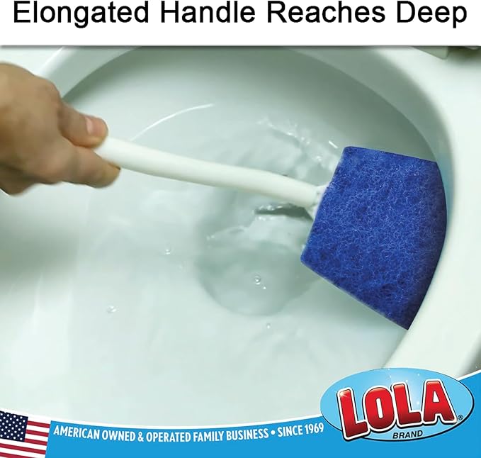 LOLA Bath & Toilet Bowl Scrubber Brush w/Comfort Handle, 2 Pack, w/Hang Hole. Non-Scratch, Removes Rings w/Scrubbing Pad, 2 Pack