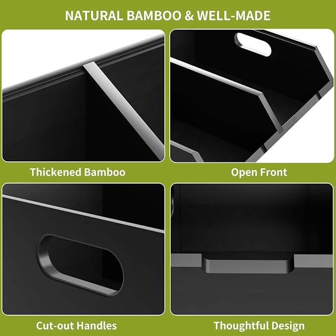 Bamboo Pantry Storage Bins, Potato and Onion Storage Bins for Countertop | Open Front Storage Bins, Large Capacity, Stackable Design, Cut-out Handles, FSC-certified Bamboo, No Assembly, Black