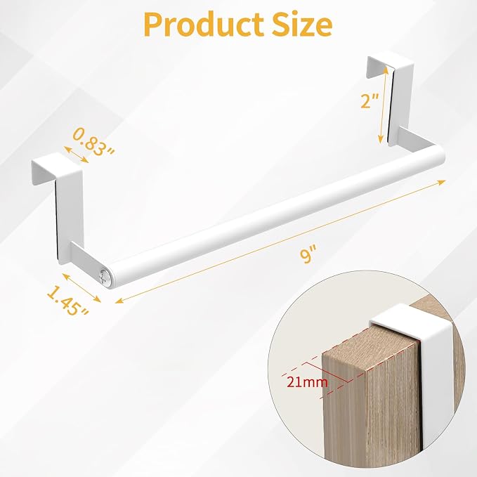 STWWO Over The Door Towel Rack, Kitchen Towel Holder Over Cabinet Door Towel Bar Stainless Steel for Cupboard for Kitchen Dish Towel Holder Hanger Rv Towel Rack, 2 Pack (White)