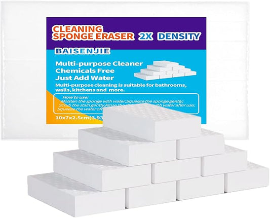 Magic Sponges Eraser,10 Pack Melamine Sponge in Bulk,2X Density,Long Lasting,Cleaning Sponge for Kitchen, Bathroom,Bathtub, Sink,Furniture, Wall Cleaner (White, 3.93x2.76x0.98in) | Just add Water,Easy to Use,for Kitchen, Bathroom, Bathtub, Sink, Wall C...