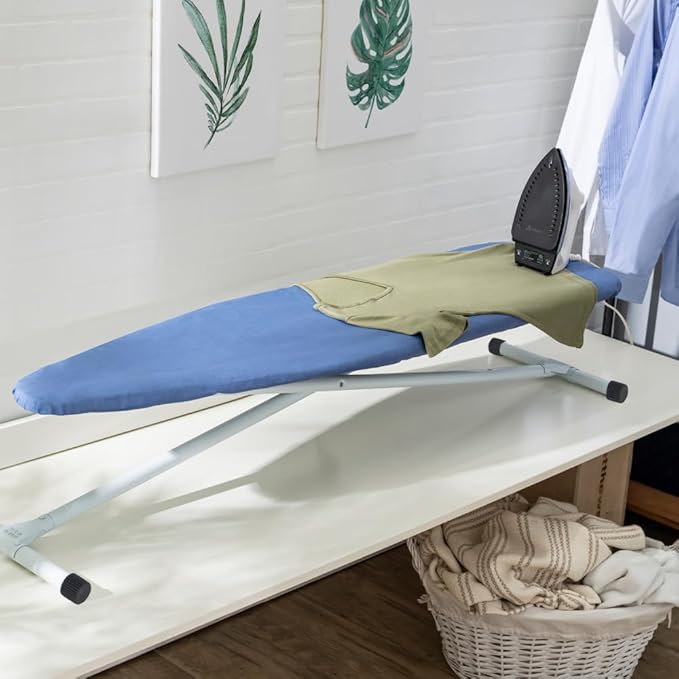 Full Size Ironing Board with Cover & Pad – USA-Made with Enhanced Grip Feet for Extra Stability – Adjustable Steel T-Legs 35" High – Perforated Top – Durable Iron Board for Home, Laundry Room, Blue