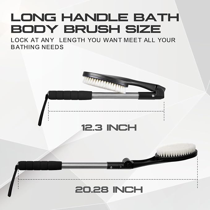 EASACE Body Brush for Back,Lotion Applicator, Long Handle Bath Brush for Showering, Adjustable Head Back Scrubber, Shower Brush with Soft Bristles for Wet or Dry