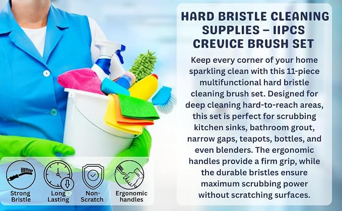 Crevice Cleaning Brush Set 11-Piece Multi-Purpose Hard & Soft Bristle Brushes for Kitchen, Bathroom Tile Grout Sink Bottles & Crevices Deep Cleaning Tools for Home Car & Appliances Black & White