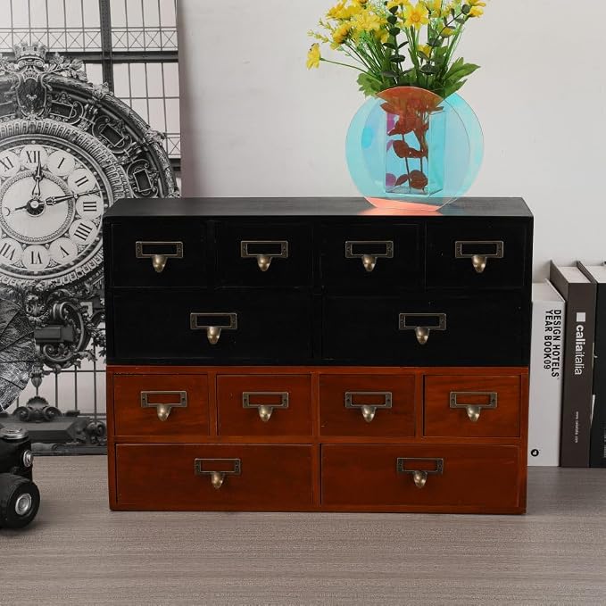 Apothecary Drawers Wooden Storage Box with 6 Drawers Vintage Countertop Wooden Drawers Apothecary Cabinet Library Card Catalog Cabinet （BROWN）