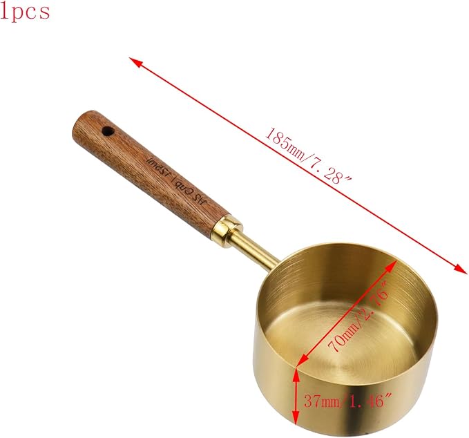 1/2 Cup Measuring Cup with Wooden Handle, 125ml Stainless Steel Measuring Scoop 1/2 Cup Measuring Cups for Baking Cooking Wet and Dry Ingredients (125ml)