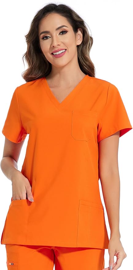 Scrubs Tops for Woman - Soft Stretch, V-Neck Tops | 3 Pockets, Side Split Design, Short Sleeve, Breathable & Lightweight Nursing Shirt, Easy-Care Fabric for All-Day Comfort