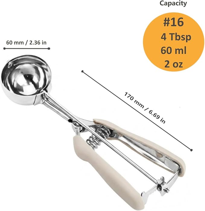 Ice Cream Scoop, Cookie Scoop, 4 Tbsp/ 60 ml/ 2 oz Cookie Scoops for Baking, 18/8 Stainless Steel Cookie Scooper for Baking, Ice Cream Scooper with Trigger Release, Cookie Dough Scoop (White)