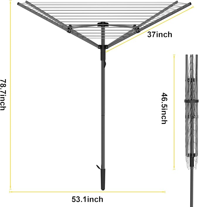 BAKON Heavy Duty Clothesline Outdoor,40M Rotary Adjustable Tension Umbrella Drying Rack, Anti-Sag Line for Large Clothes Bedding for Backyard Lawn Patio RV Camping