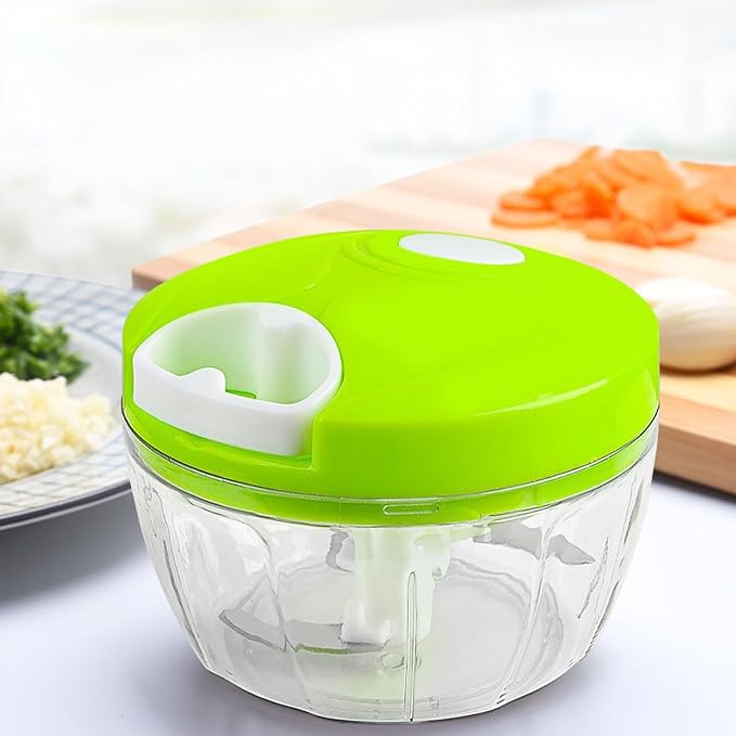 Manual Garlic Chopper Mincer,Food Processor Vegetable Chopper, Portable Hand Pull String Garlic Mincer Onion Cutter for Veggies, Fruits, Nuts, Herbs (green)