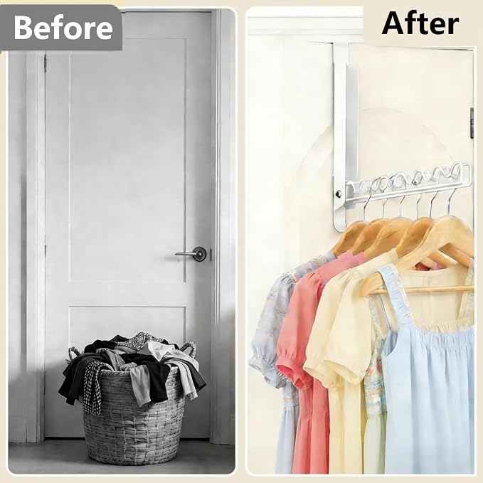 Over The Door Drying Rack, Double Folding Portable Over The Door Hooks for Small Space, Laundry Bathroom Bedroom Travel Storage Drying 2 Pack, White