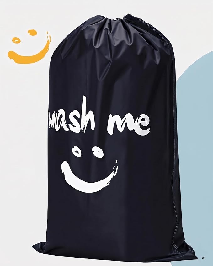 HOMEST 2 Pack XL Wash Me Travel Laundry Bag, Dirty Clothes Organizer, Large Enough to Hold 4 Loads of Laundry, Easy Fit a Laundry Hamper or Basket | Holds 3-4 Loads, Machine Washable Drawstring Laundry Bag for Dorm, Camp, Laundromat,Family,Travel,Black...