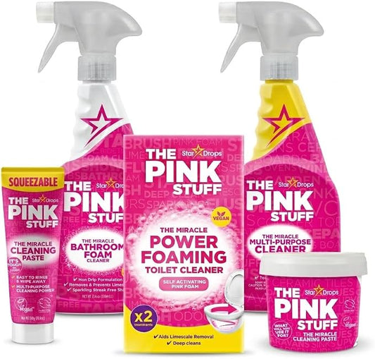 The Pink Stuff Cleaning Bundle Kit, Squeezable Cleaning Paste, Cleaning Paste, Toilet Foaming Powder, Multi Purpose Spray, Bathroom Cleaner Spray, Household Cleaning Supplies Set