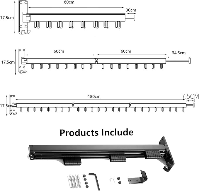 Pull Out Clothes Hanger Rail Rack - Clothes Airer - Clothes Drying Rack Wall Mounted with Space Saver Hangers Design Universal Folding Retractable for Balcony,Silver-60cm