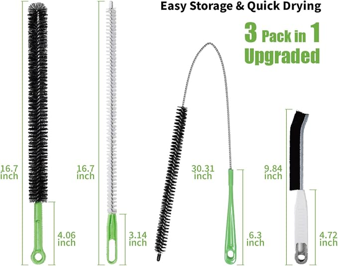 4pcs Flexible Cleaning Brush Set for Dryer Vents, Fridge Coils, HVAC Systems & Tight Spaces – Multi-Use Lint and Dust Remover with Crevice Brush and Detailing Tools