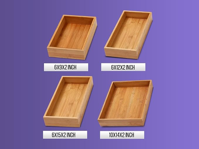 YBM Home Bamboo Drawer Organizer Storage Box for Kitchen Drawer, Junk Drawer, Office, Bedroom, Children Room, Craft, Sewing, and Bathroom, 6x12x2 inch