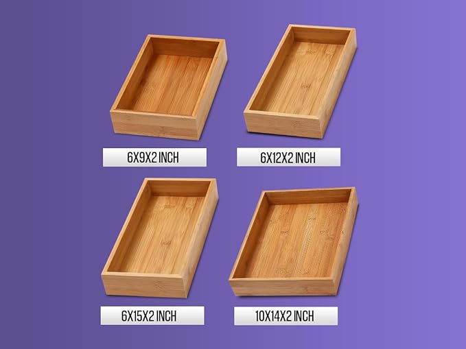 YBM Home Bamboo Drawer Organizer Storage Box for Kitchen Drawer, Junk Drawer, Office, Bedroom, Children Room, Craft, Sewing, and Bathroom, 6 Pack 6x9x2 inch