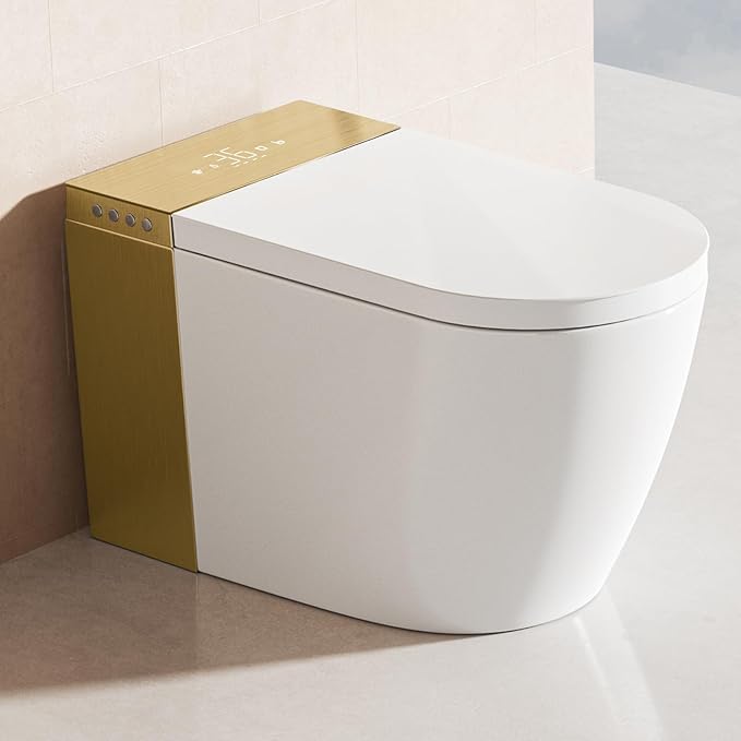 BONSAM Smart Toilet with Auto Open/Close Lid, Modern Toilet with Bidet Built In, Foam Shield, Auto Flush, Warm Water&Dryer, Self-Cleaning Heated Seat Toilet with Remote Control for Seniors & Families.