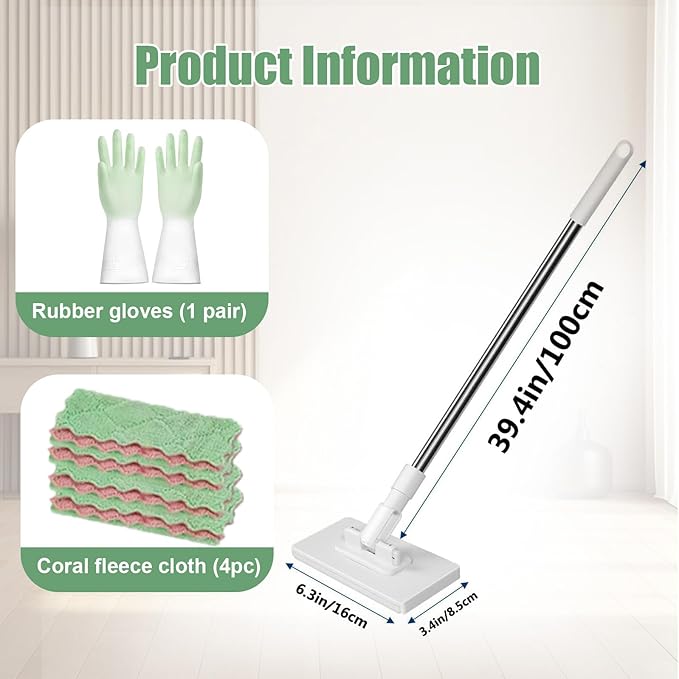 Snap Grip Mini Mop, Cloth Changing Mini Mop for Dry & Wet Disposable Pads, Lazy mopa Automatic gripping with Sweeping & Mopping, Long Handle Disposable Dust Mop for Hardwood, Tile, Small Space(White)