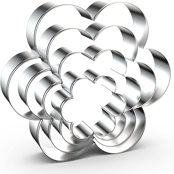 Scallop Flower Cookie Cutter Set Large - 5 Inch, 4 Inch, 3 Inch, 2 Inch - Six Petal Scalloped Edge Spring Flower Cookie Cutters Shapes Molds - Stainless Steel