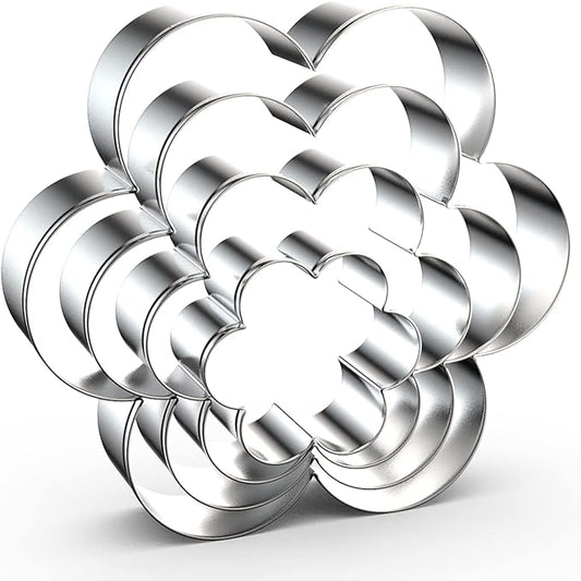 Scallop Flower Cookie Cutter Set Large - 5 Inch, 4 Inch, 3 Inch, 2 Inch - Six Petal Scalloped Edge Spring Flower Cookie Cutters Shapes Molds - Stainless Steel