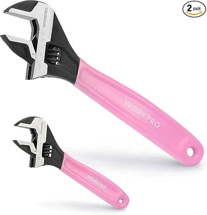 WORKPRO 2 PCS Pink Adjustable Wrench Set, 6-Inch & 10-Inch Wide Jaw Wrenches
