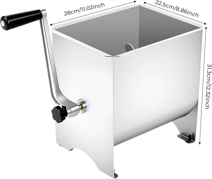 Manual Meat Mixer, 20lbs Stainless Steel Fixed Tank Meat Mixer, Manual Meat Grinder Machine with Non-Slip Feet, Countertop Food Processor, for Burger, Sausage & Jerky