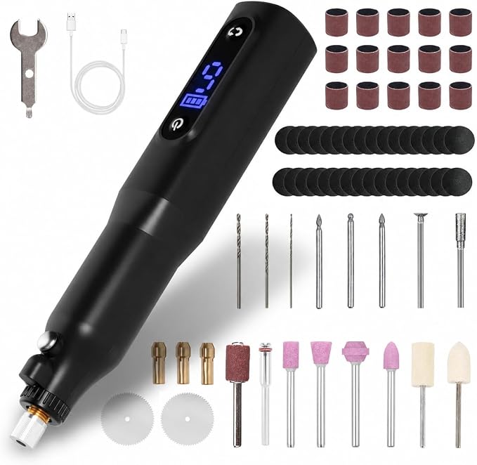 Cordless Rotary Tool Kit - 9-Speed Adjustable with USB Charging | Multi-Purpose Engraving Pen for Sanding, Polishing, Drilling & DIY Crafts | Includes 3D Printing Accessories (Black)