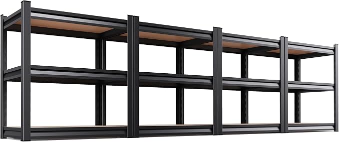 4 Pack Garage Shelving Heavy Duty Storage Shelves, Metal Adjustable Shelving Unit, Utility Garage Organizer Shelf for Basement, Pantry, Kitchen, Warehouse, 33.5" Hx35.4 Wx15.7 D, Black