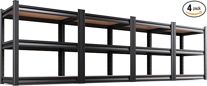 4-Pack 3-Tier Heavy Duty Garage Shelving Set for Home Storage & Organization, Adjustable Metal Utility Rack for Garage, Pantry, Kitchen, Closet & Household Essentials, 33.5"H x 35.4"W x 15.7"D