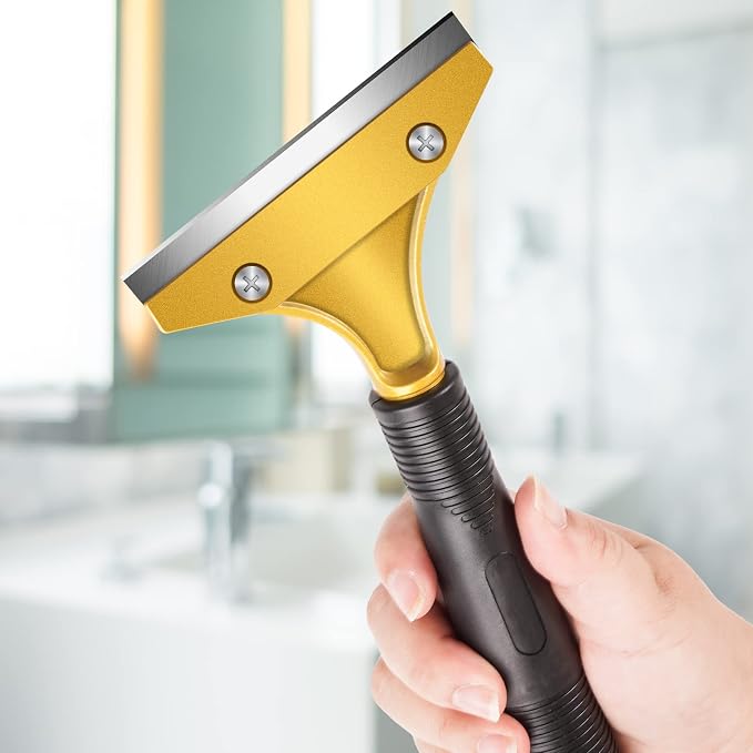 DIYSELF Razor Blade Scraper, Heavy Duty Tile Scraper with 10 SK5 Blades | Protective Cover, Razor Blade for Removing Paint, Wallpaper & Glue from Floors, Glass & Stoves, Razor Scraper Tool, Gold