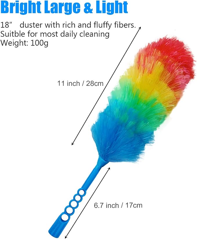 3 Pack Upgrade 19” Rainbow Static Feather Duster with Beandable and Washable Head - More Fibers Bigger Head Less Loss of Fiber