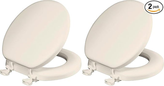 Mayfair Padded Toilet Seat, Cushioned Soft Vinyl over Wood Core Seat, Secure Hinges, Easy Clean, Made in USA, Round, Biscuit (Pack of 2)