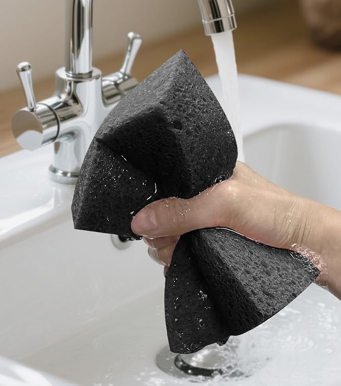 Cleaning and Washing Sponge, 3 Pack Large Extra Thick Heavy Duty Sponge Multi-Purpose for Kitchen Bathroom Bike Boat Car, Natural Cellulose Sponges 4" X 6" X 2" (Black)