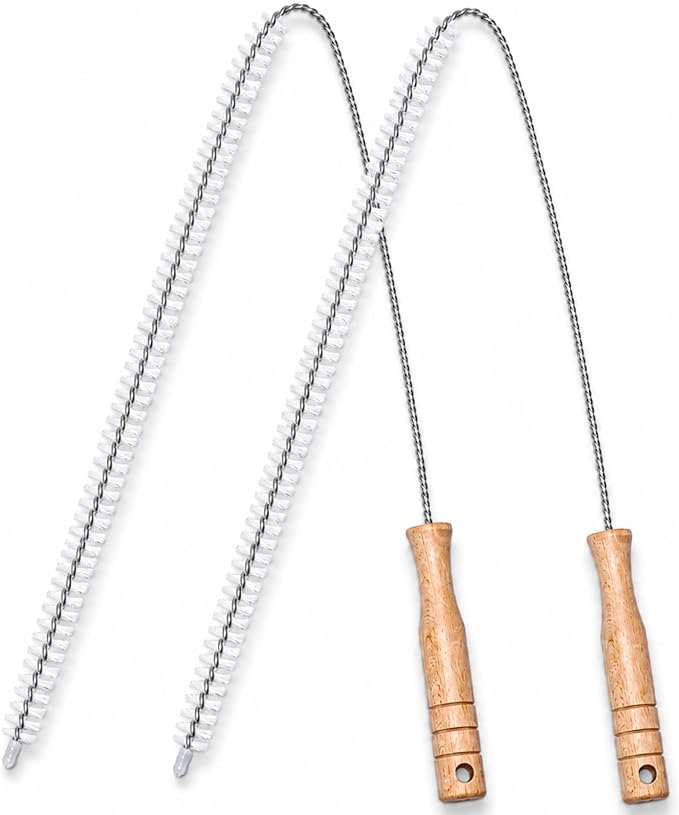 2 Pack Drain Cleaning Brush, 28 Inch Flexible Drain Cleaner Tool with Wooden Handle, Sink Brush with Nylon Bristles for Hair Clogs, Shower, Bathroom Tub, Kitchen Sink, Overflow Hole