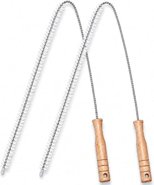 2 Pack Drain Cleaning Brush, 28 Inch Flexible Drain Cleaner Tool with Wooden Handle, Sink Brush with Nylon Bristles for Hair Clogs, Shower, Bathroom Tub, Kitchen Sink, Overflow Hole