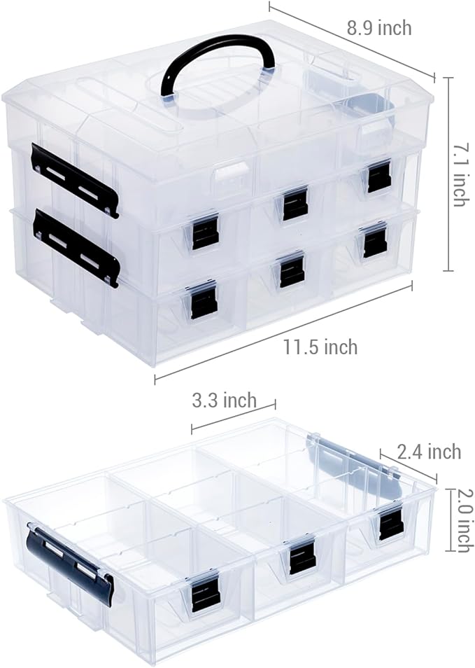 MyGift 11 Inch Clear Plastic Storage Box Container, Arts and Crafts Sewing Supplies Organizer Case with Black Accents, 24 Customizable Compartments, and 6 Drawers with Removable Dividers | Sewing Supplies Organizer Case with Black Accents, 24 Customiza...