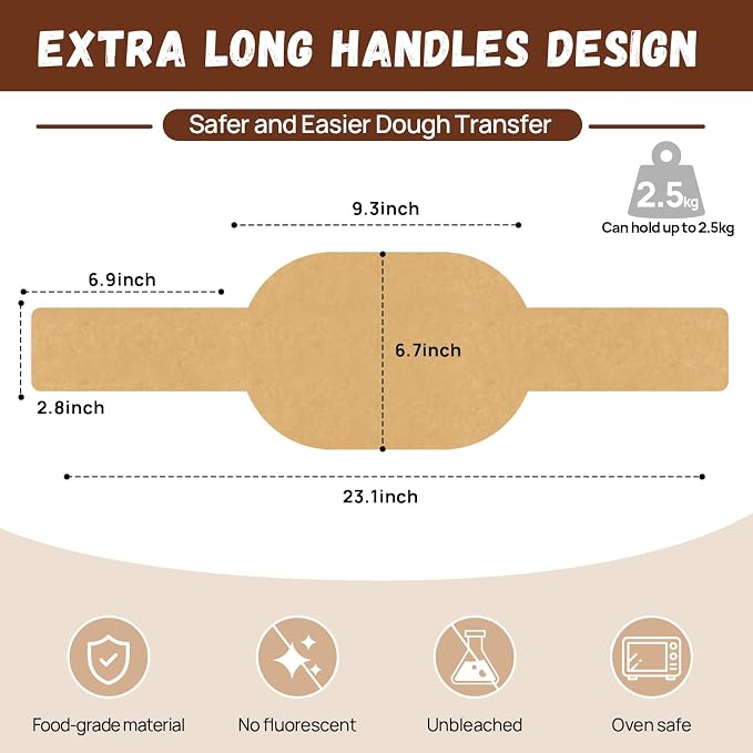 PLAPITATE Parchment Bread Sling for Dutch Oven, Non-Stick Unbleached Bread Baking Mat, 50 Pcs Disposable Bread Sling for Sourdough Tools ＆ Accessories (Oval)