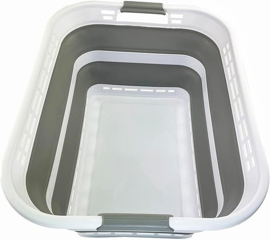 SAMMART 42L (11 Gallons) Collapsible Plastic Laundry Basket - Foldable Pop Up Storage Container/Organizer - Portable Washing Tub - Space Saving Hamper/Basket [BPA Free] (White/Grey)