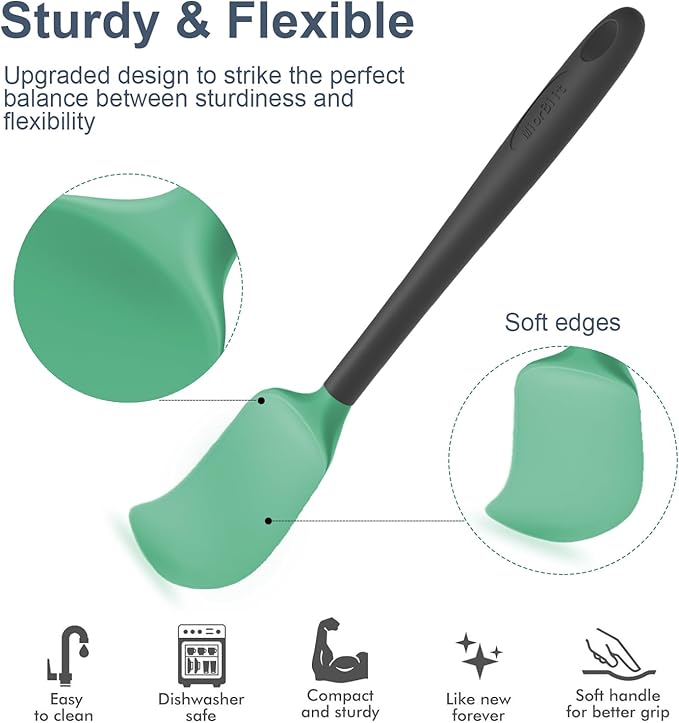 Silicone Spatula Set, 6 Pieces Food Grade Kitchen Utensils with Silicone Brush Heat Resistant Dishwasher Safe BPA-free Rubber Spatula for Scraping, Baking, Cooking, Mixing (Aqua Green)