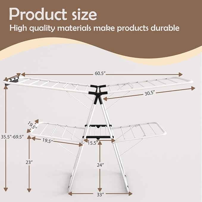 Maomo 33-Rod Extra Large Clothes Drying Rack, Foldable Double-Layer Laundry Rack with Sock Clips, Heavy-Duty Steel for Indoor & Outdoor Use, No Assembly.