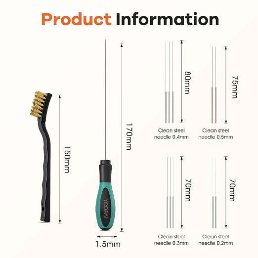 YOOPAI 3D Printer Nozzle Cleaning Kit, 3D Printer Cleaning Kit with Soft Rubber Handle, 0.4mm Nozzle Cleaning Needles and Copper Wire Brush, 3D Printer Tools Kit for 1.75mm Nozzles