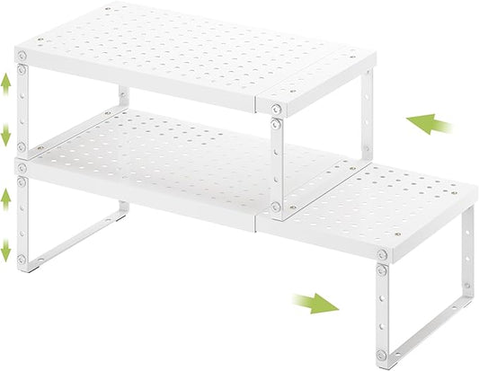 RUILALIFE Expandable Cabinet Organizer Shelf With Adjustable Height, Stackable Kitchen Countertop Organizer Rack, Adjustable Shelf Riser For Kitchen Counter, Pantry, Cupboard, Desk, Tabletop