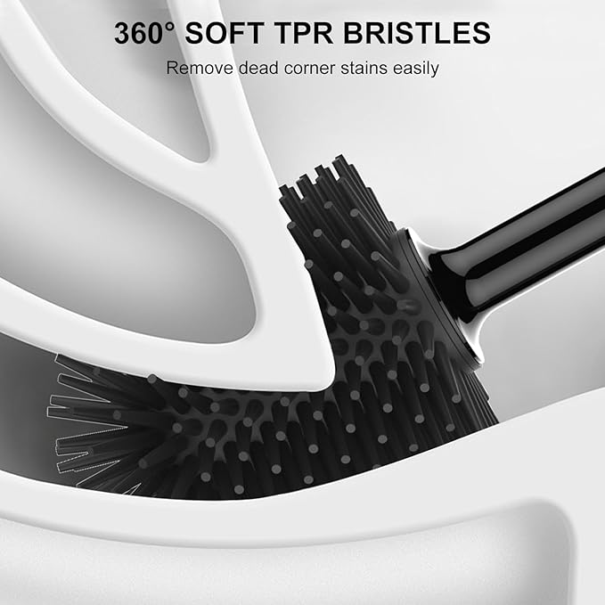 SetSail Silicone Toilet Brush and Plunger Set, Toilet Plungers for Bathroom Heavy Duty Toilet Bowl Brush and Holder Hidden Toilet Plunger and Brush Set for Deeply Cleaning - Black