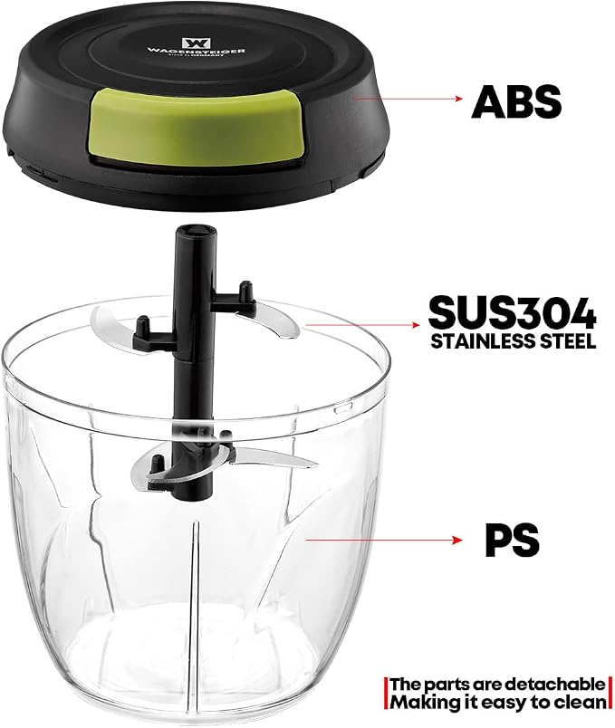 WAGENSTEIGER String Vegetable Chopper 4-Cup (900ml/30.43 oz) Hand Pull Garlic Mincer Manual Food Processor for Vegetables Fruits Meat Nuts BPA-Free Material, Easy Clean Compact for Kitchen RV Camping