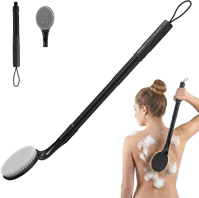 Gobiteli Back Scrubber for Shower,25" Long Handle Shower Brush for Body Exfoliator and Deep Clean,Back Washer for Shower for Men,Women and Elderly